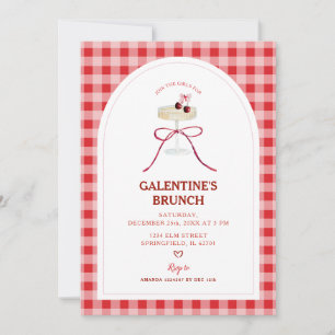 Invitation Cocktail Cerise Brunch Galentine en Vichy Rouge