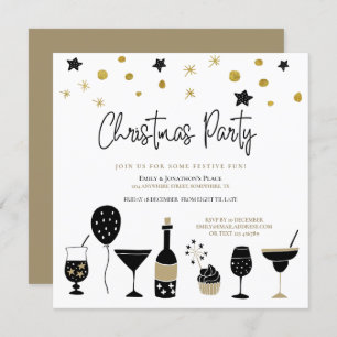 Invitation Cocktail Champagne Gold Black Christmas Party
