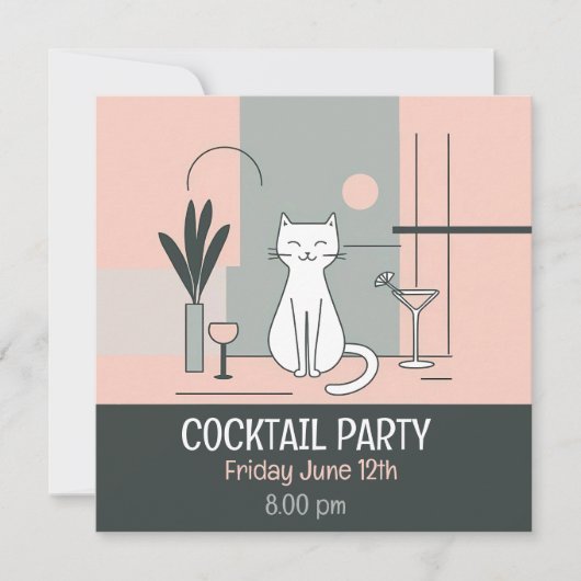 Invitation Cocktail chats style rétro chat simple (Devant)