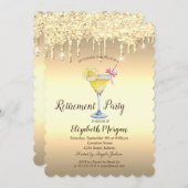 Invitation Cocktail Citron Parties scintillant Or Baisse Retr (Devant / Derrière)