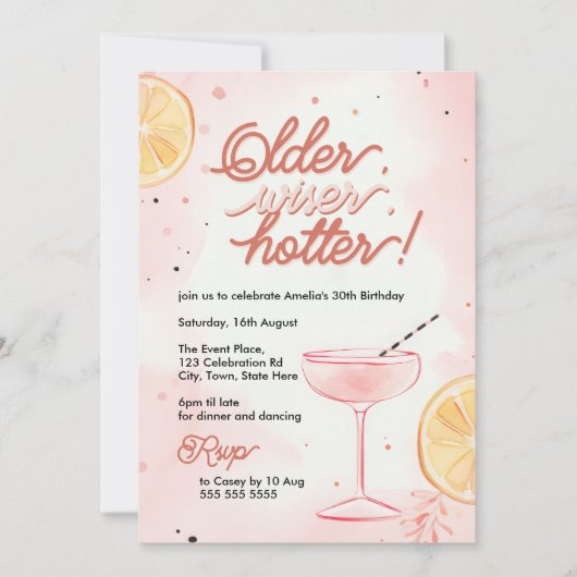 Invitation Cocktail citron rose plus ancien, plus sage et plu (Devant)