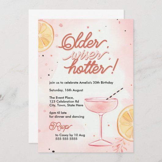 Invitation Cocktail citron rose plus ancien, plus sage et plu (Devant / Derrière)