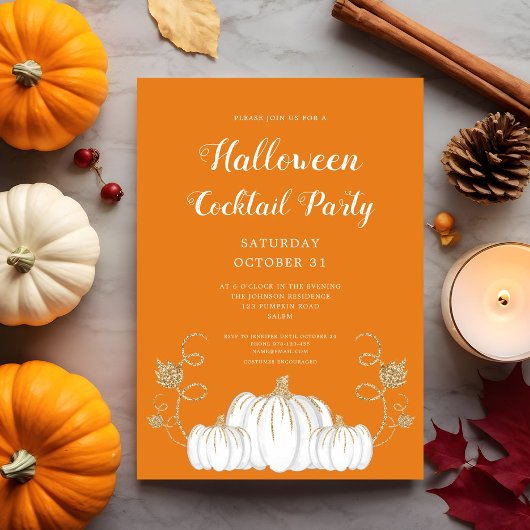 Invitation Cocktail Citrouille d'Halloween Cute Orange