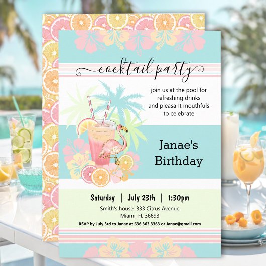Invitation Cocktail Citrus Summer Pool Party Beach Tropical
