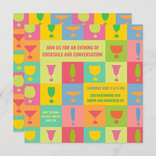 Invitation Cocktail coloré (Devant / Derrière)