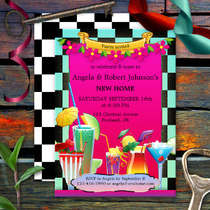 Invitation Cocktail coloré rétro Fête Réchauffement domestiqu