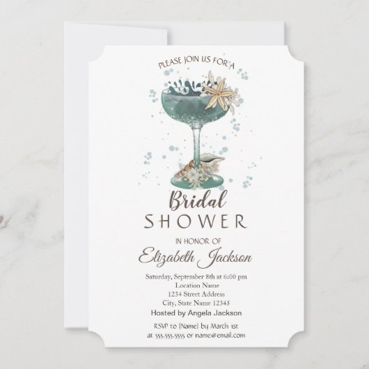 Invitation Cocktail Coquillages Fête des mariées nautique (Devant)