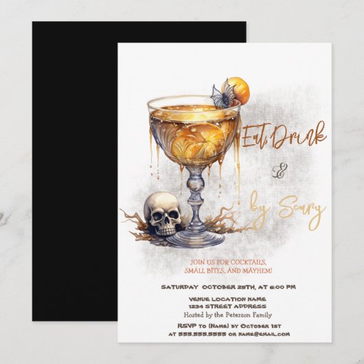 Invitation Cocktail crâne Costumes d'horreur et cocktail Hall (Devant / Derrière)