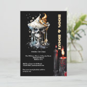 Invitation cocktail crânien éffrayant bougies noires gothique (Debout devant)