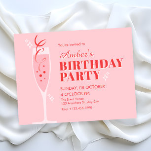 Invitation Cocktail d'anniversaire au champagne rose