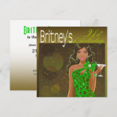 Invitation Cocktail d'anniversaire Pretty Lady olive/vert (Devant / Derrière)