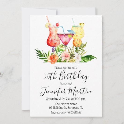 Invitation Cocktail d'anniversaire tropical Boissons Invitati (Devant)