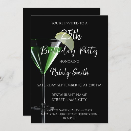 Invitation Cocktail d'appletini vert (Devant / Derrière)