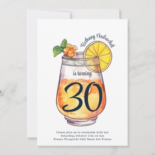 Invitation Cocktail d'aquarelle moderne fête d'anniversaire (Devant)