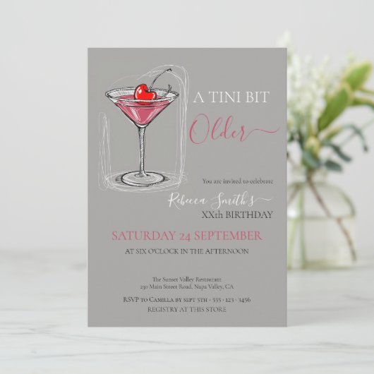Invitation Cocktail de cerise A tini bit Ancien doodé anniver (Debout devant)