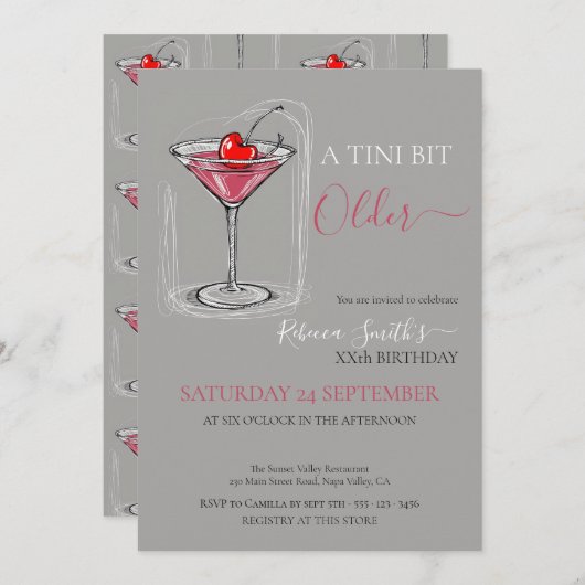 Invitation Cocktail de cerise A tini bit Ancien doodé anniver (Devant / Derrière)