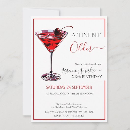Invitation Cocktail de cerise A tini bit Plus vieux, tout âge (Devant)