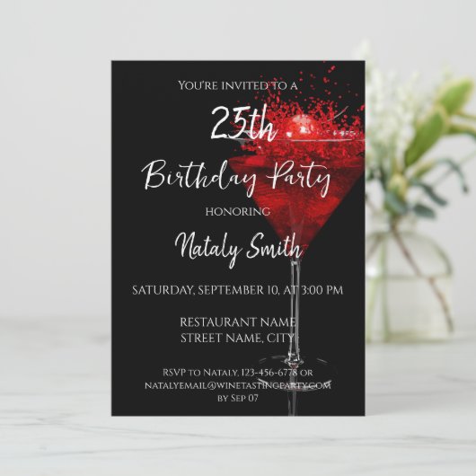 Invitation Cocktail de cerise sur fond noir (Debout devant)