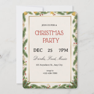 Invitation cocktail de fête de Noël moderne avec un ruban ver