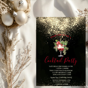 Invitation Cocktail de fête Poinsettia Confettis Noël