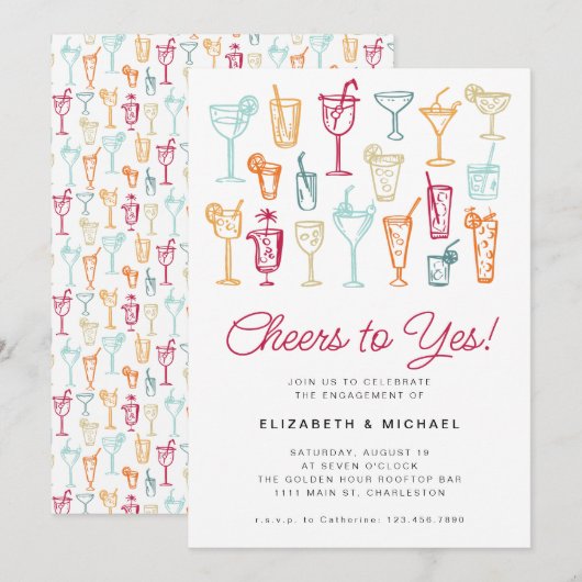 Invitation Cocktail de la partie d'engagement Dessin manuel m (Devant / Derrière)