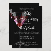 Invitation cocktail de martini à la cerise sur fond noir (Devant / Derrière)