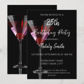 Invitation cocktail de martini aux cerises sur fond noir (Devant / Derrière)