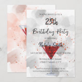 Invitation Cocktail de martini rouge sur fond blanc (Devant / Derrière)