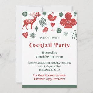 Invitation Cocktail de Noël Beau Motif Nordique Vert