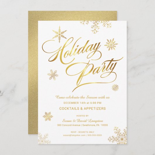 Invitation Cocktail de Noël Faux Gold Foil (Devant / Derrière)