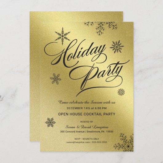 Invitation Cocktail de Noël Faux Gold Foil (Devant / Derrière)