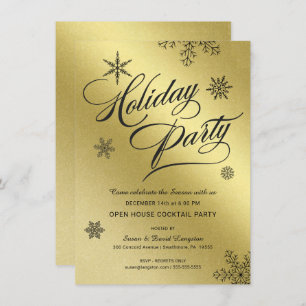 Invitation Cocktail de Noël Faux Gold Foil