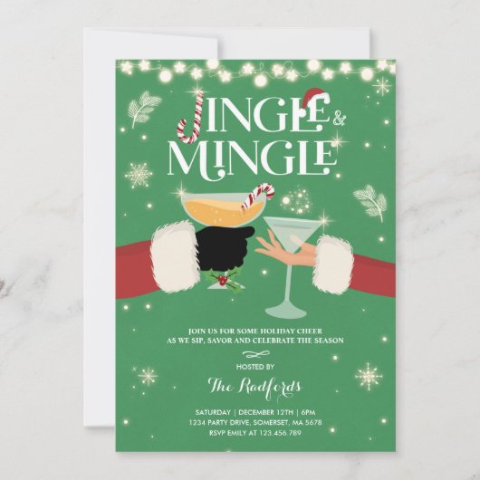Invitation Cocktail de Noël Jingle Et Mingle (Devant)