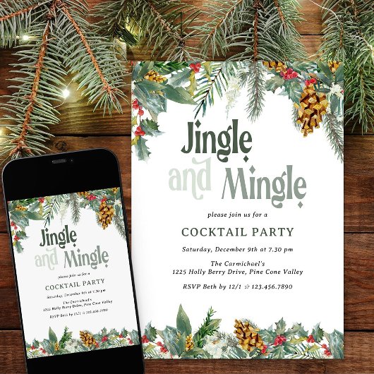 Invitation Cocktail de Noël Jingle et Mingle Holly Pine