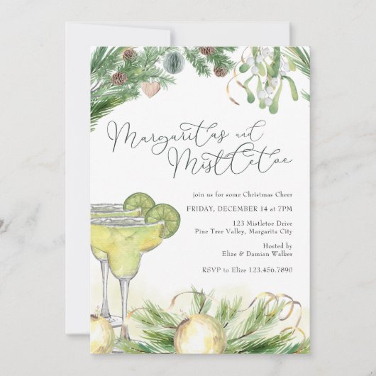 Invitation Cocktail de Noël Margaritas et Mistletoe (Devant)