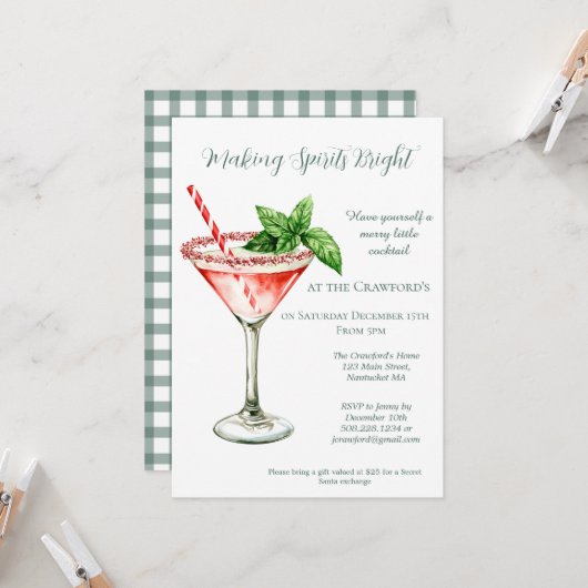 Invitation Cocktail de Noël Martini Fête de fin d'année (Devant/Arrière en situation)