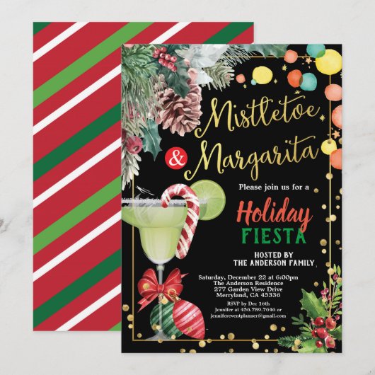 Invitation Cocktail de Noël Mistletoe et Margarita (Devant / Derrière)