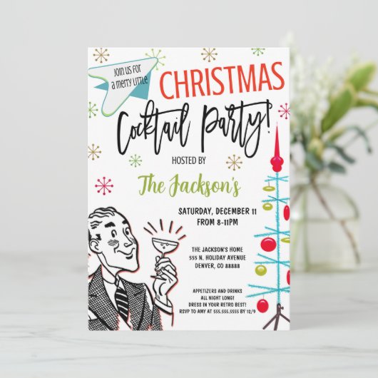 Invitation Cocktail de Noël rétro (Debout devant)