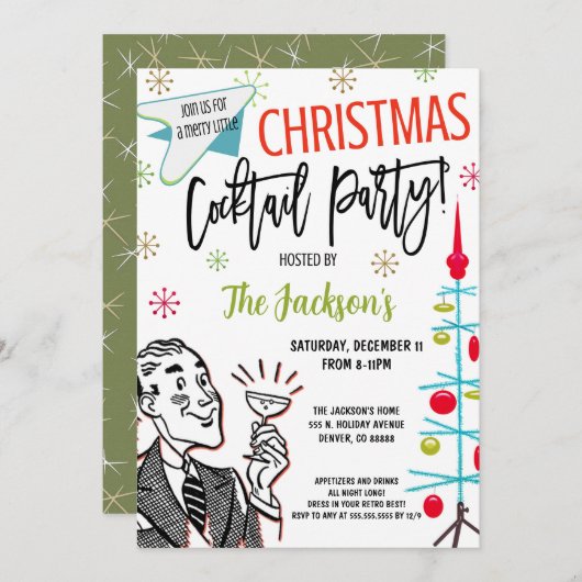 Invitation Cocktail de Noël rétro (Devant / Derrière)