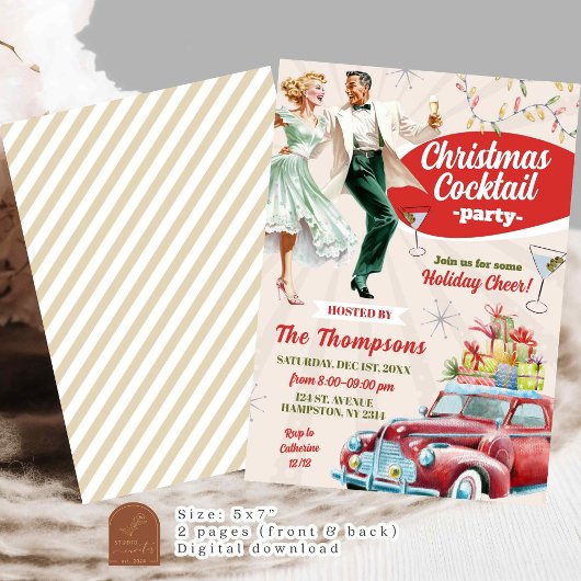 Invitation Cocktail de Noël Retro Vintage