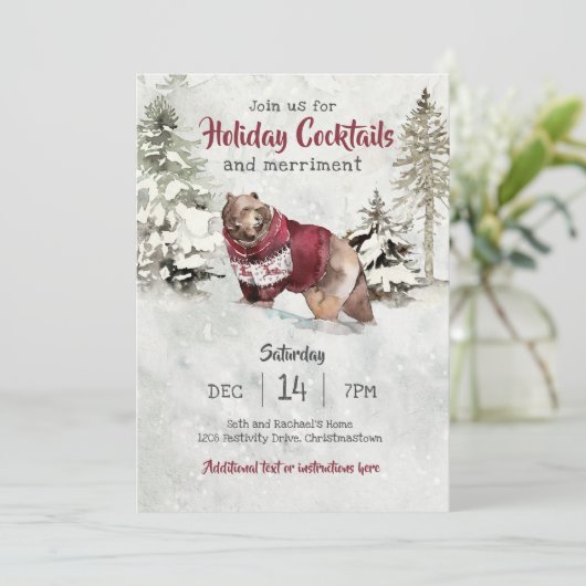 Invitation Cocktail de Noël rustique (Debout devant)