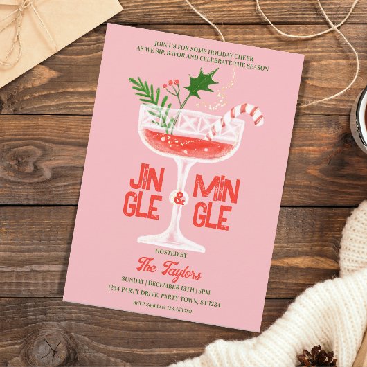 Invitation Cocktail de Noël rustique Jingle et Mingle