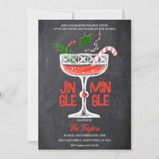 Invitation Cocktail de Noël rustique Jingle et Mingle (Devant)