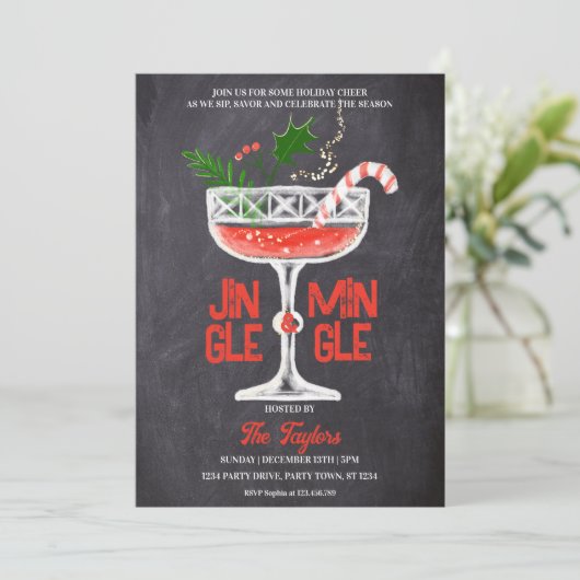 Invitation Cocktail de Noël rustique Jingle et Mingle (Debout devant)