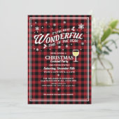 Invitation Cocktail de Noël vintage Rouge Plaid (Debout devant)