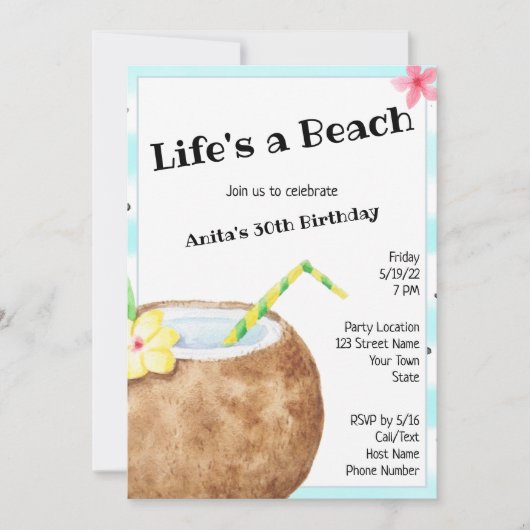 Invitation Cocktail de plage fête d'anniversaire (Devant)