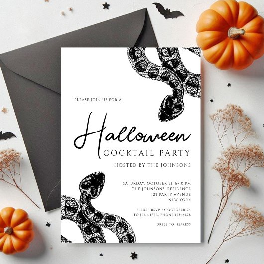 Invitation Cocktail de serpents noirs et blancs Halloween