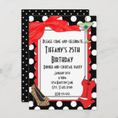 Invitation cocktail de soirée à pois noir rétro (Devant / Derrière)