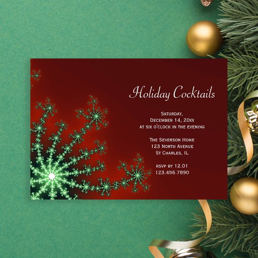 Invitation Cocktail de vacances Red and Green Snowflake