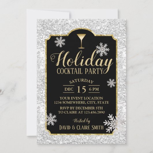 Invitation Cocktail de vacances Snowflakes Silver moderne (Devant)
